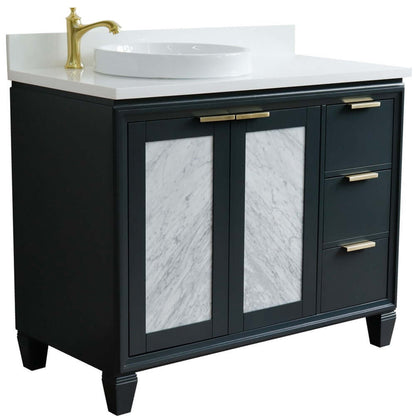 43" Single vanity in Dark Gray finish with White quartz and round sink- Left door/Left sink - 400990-43L-DG-WERDL