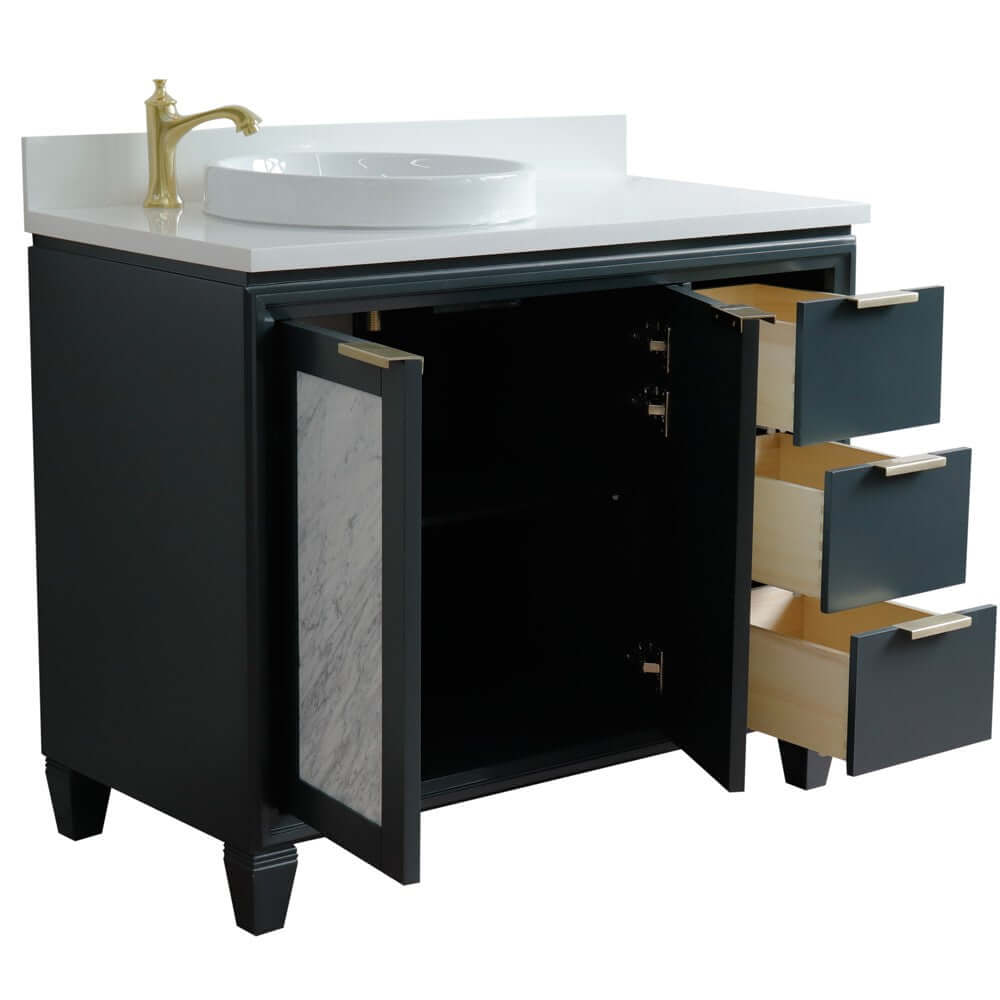 43" Single vanity in Dark Gray finish with White quartz and round sink- Left door/Left sink - 400990-43L-DG-WERDL