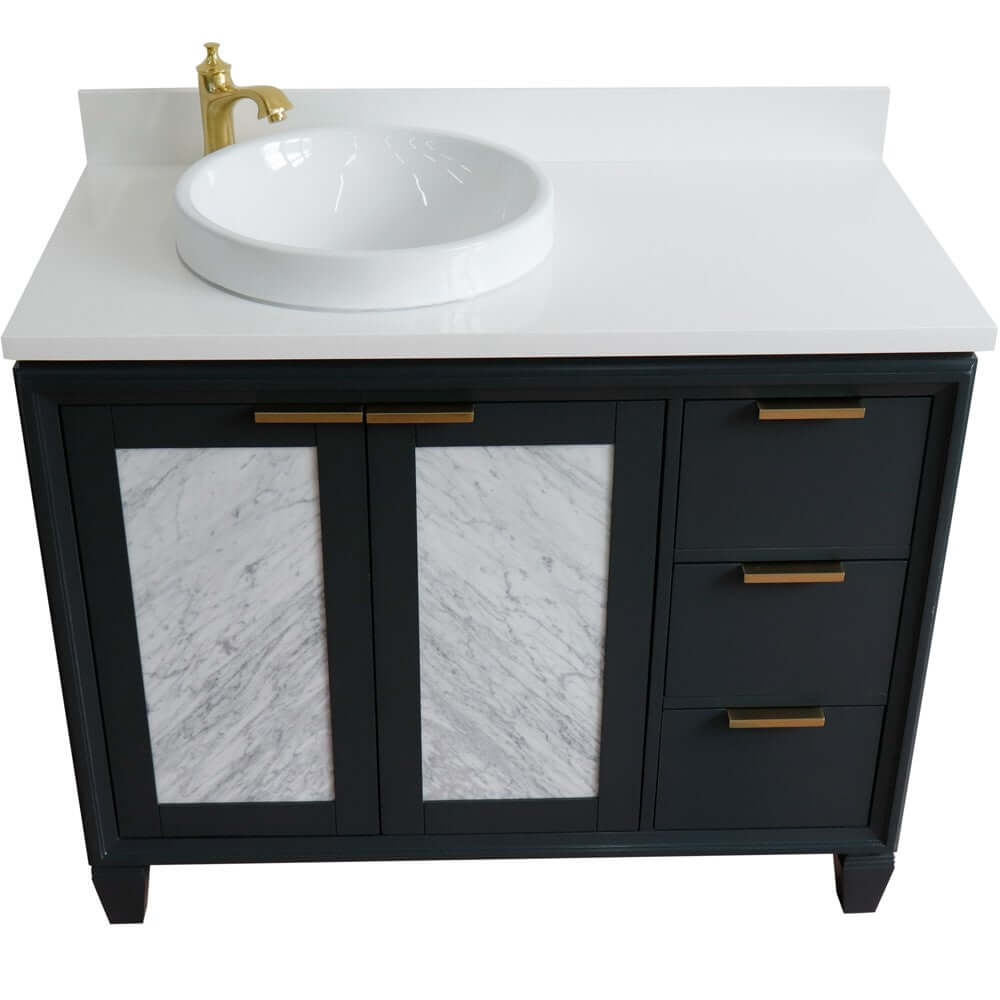 43" Single vanity in Dark Gray finish with White quartz and round sink- Left door/Left sink - 400990-43L-DG-WERDL