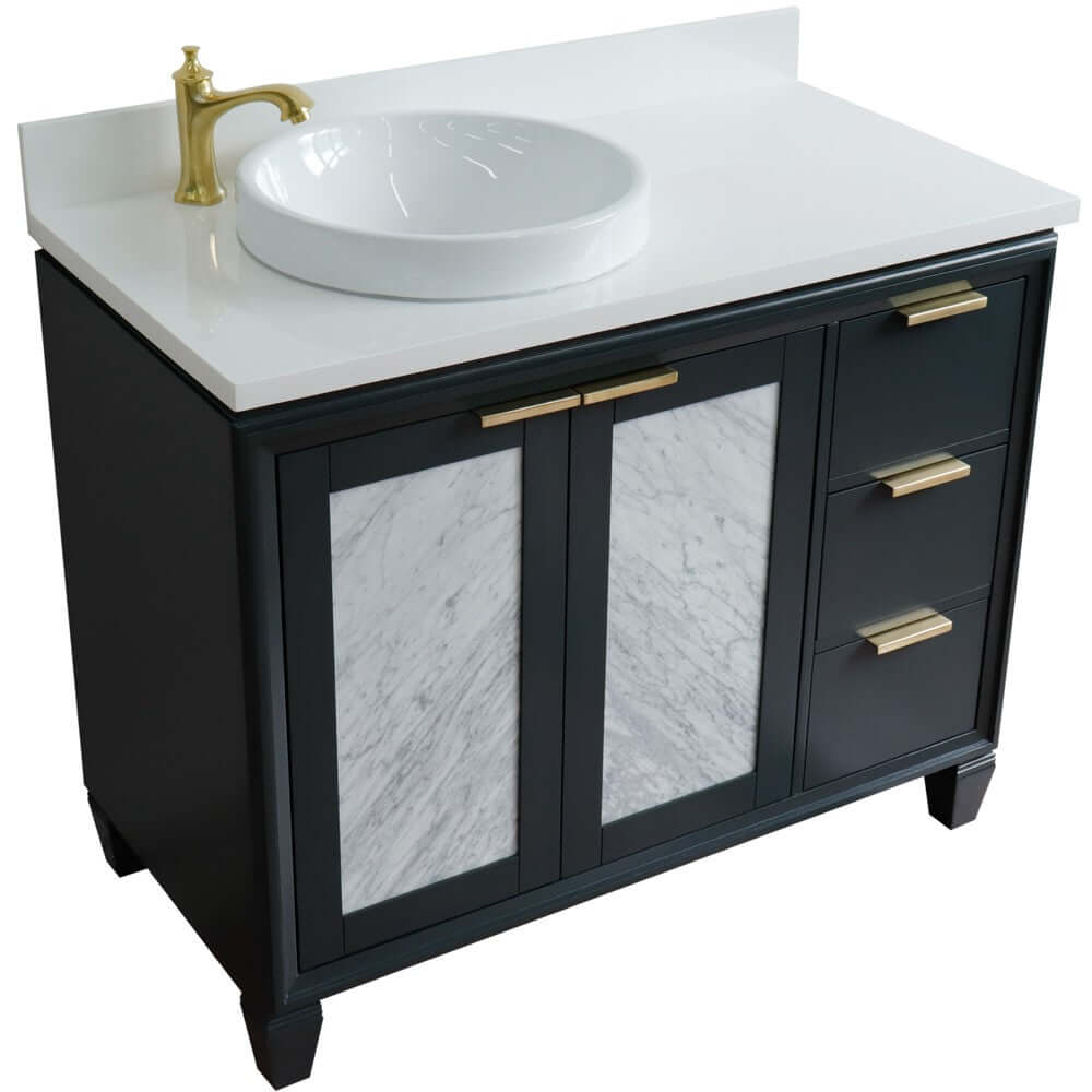 43" Single vanity in Dark Gray finish with White quartz and round sink- Left door/Left sink - 400990-43L-DG-WERDL