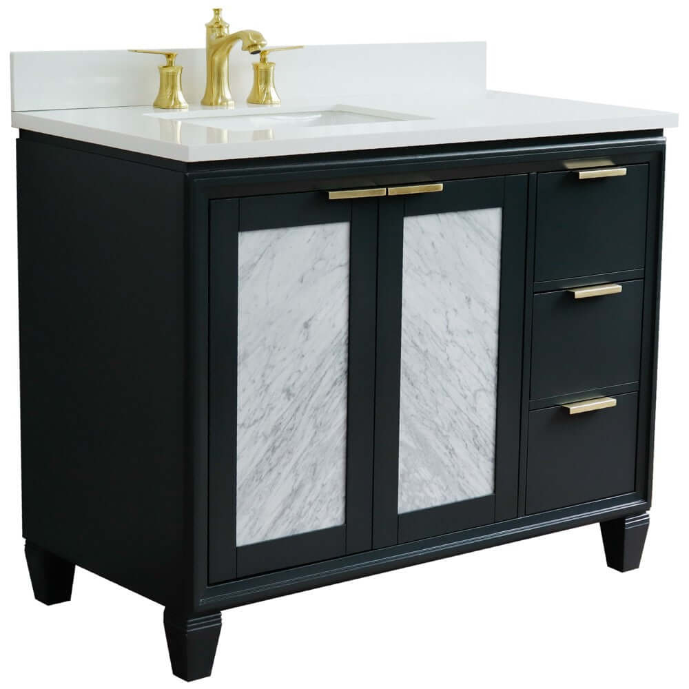 43" Single vanity in Dark Gray finish with White quartz and rectangle sink- Left door/Left sink - 400990-43L-DG-WERL