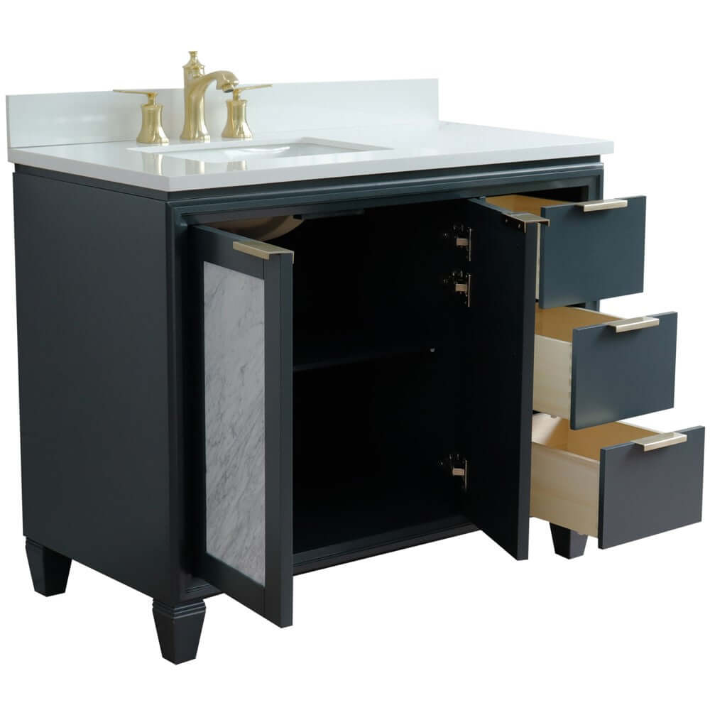 43" Single vanity in Dark Gray finish with White quartz and rectangle sink- Left door/Left sink - 400990-43L-DG-WERL