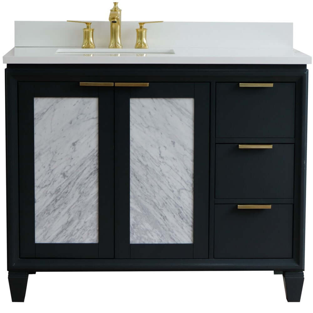 43" Single vanity in Dark Gray finish with White quartz and rectangle sink- Left door/Left sink - 400990-43L-DG-WERL