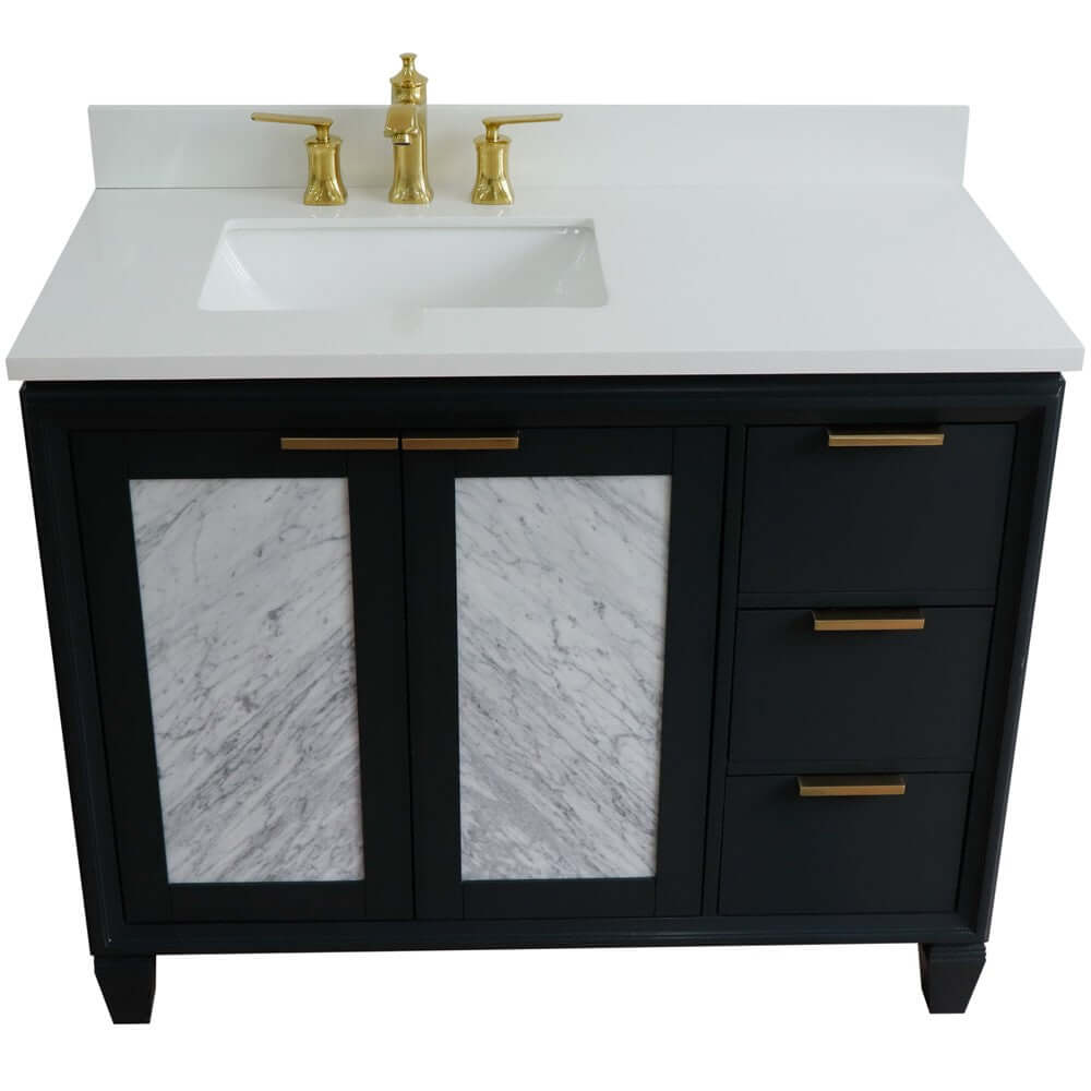 43" Single vanity in Dark Gray finish with White quartz and rectangle sink- Left door/Left sink - 400990-43L-DG-WERL