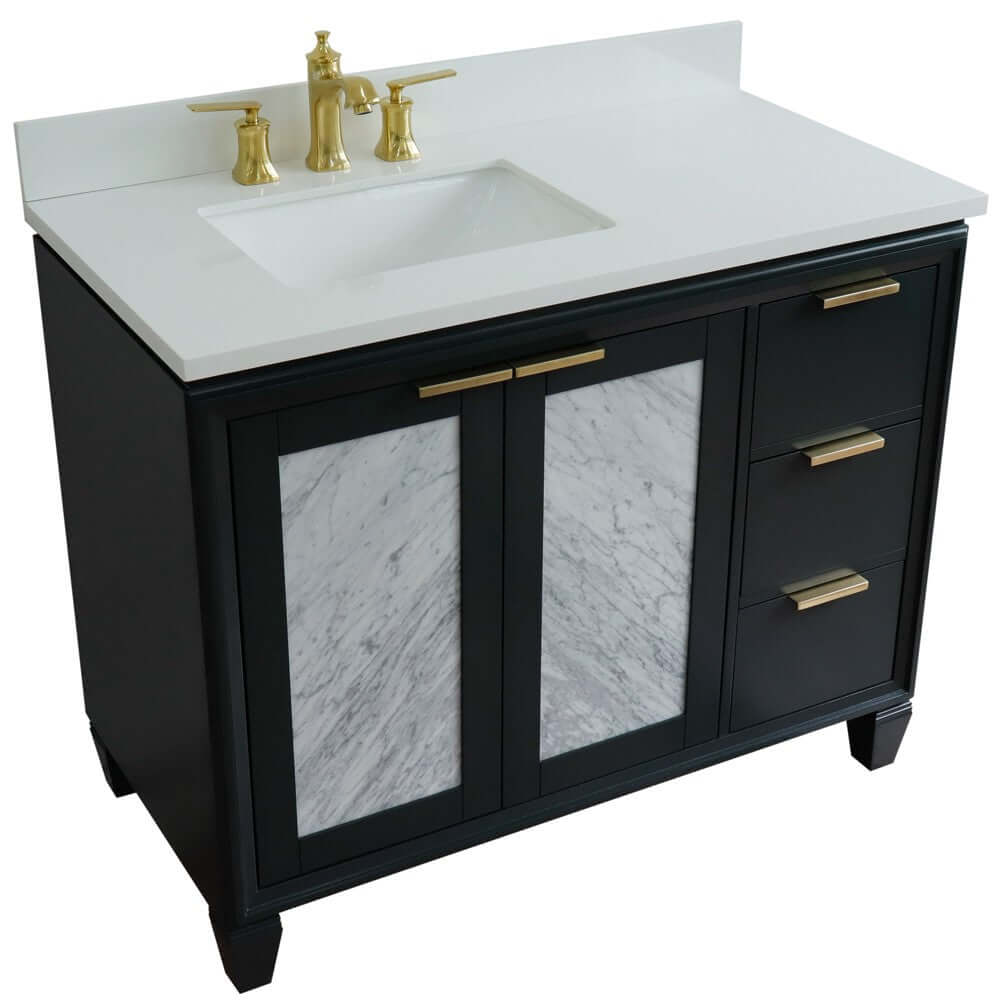 43" Single vanity in Dark Gray finish with White quartz and rectangle sink- Left door/Left sink - 400990-43L-DG-WERL