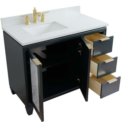 43" Single vanity in Dark Gray finish with White quartz and rectangle sink- Left door/Left sink - 400990-43L-DG-WERL