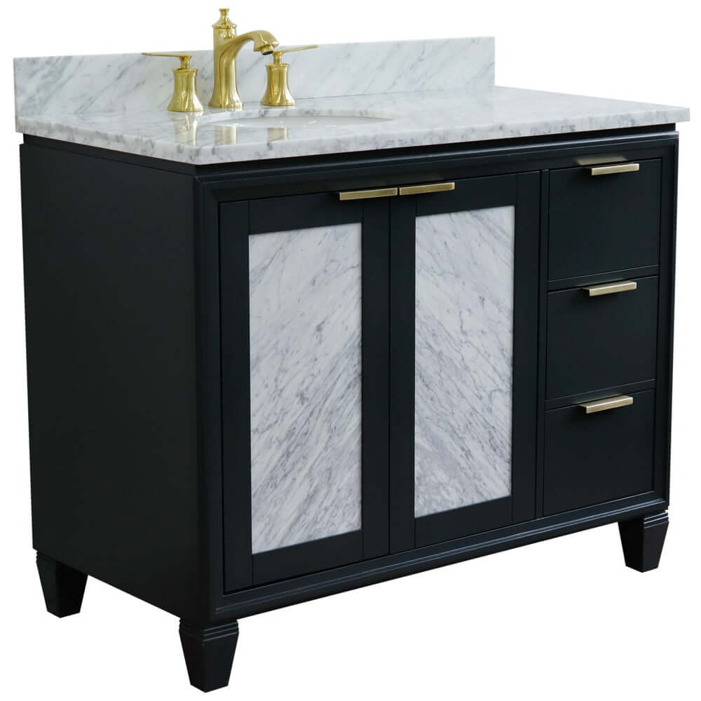 43" Single vanity in Dark Gray finish with White Carrara and oval sink- Left door/Left sink - 400990-43L-DG-WMOL