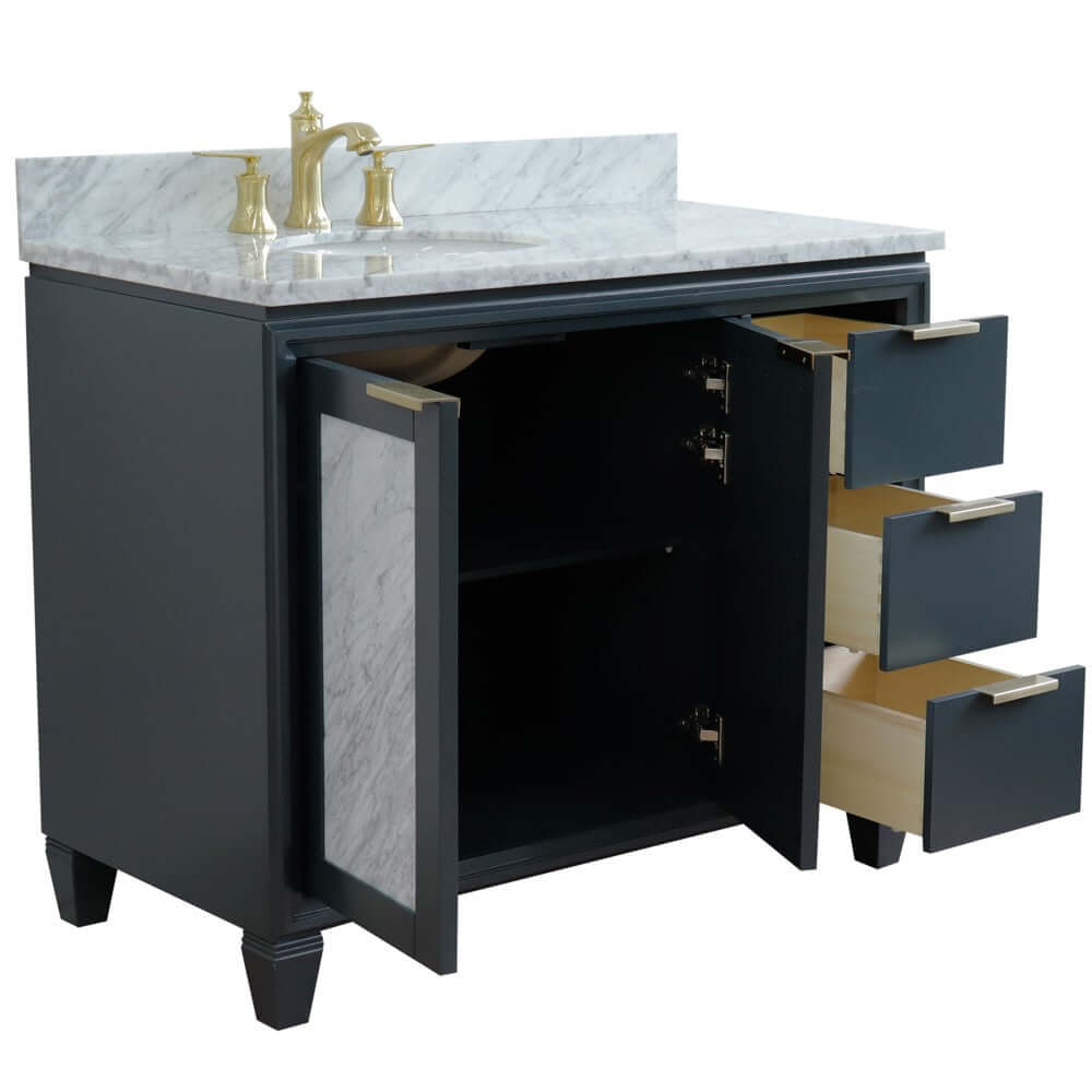 43" Single vanity in Dark Gray finish with White Carrara and oval sink- Left door/Left sink - 400990-43L-DG-WMOL