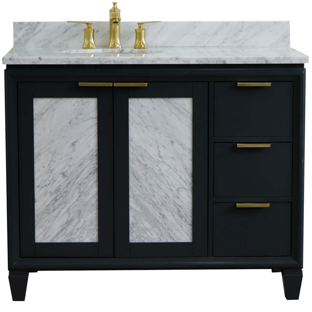 43" Single vanity in Dark Gray finish with White Carrara and oval sink- Left door/Left sink - 400990-43L-DG-WMOL