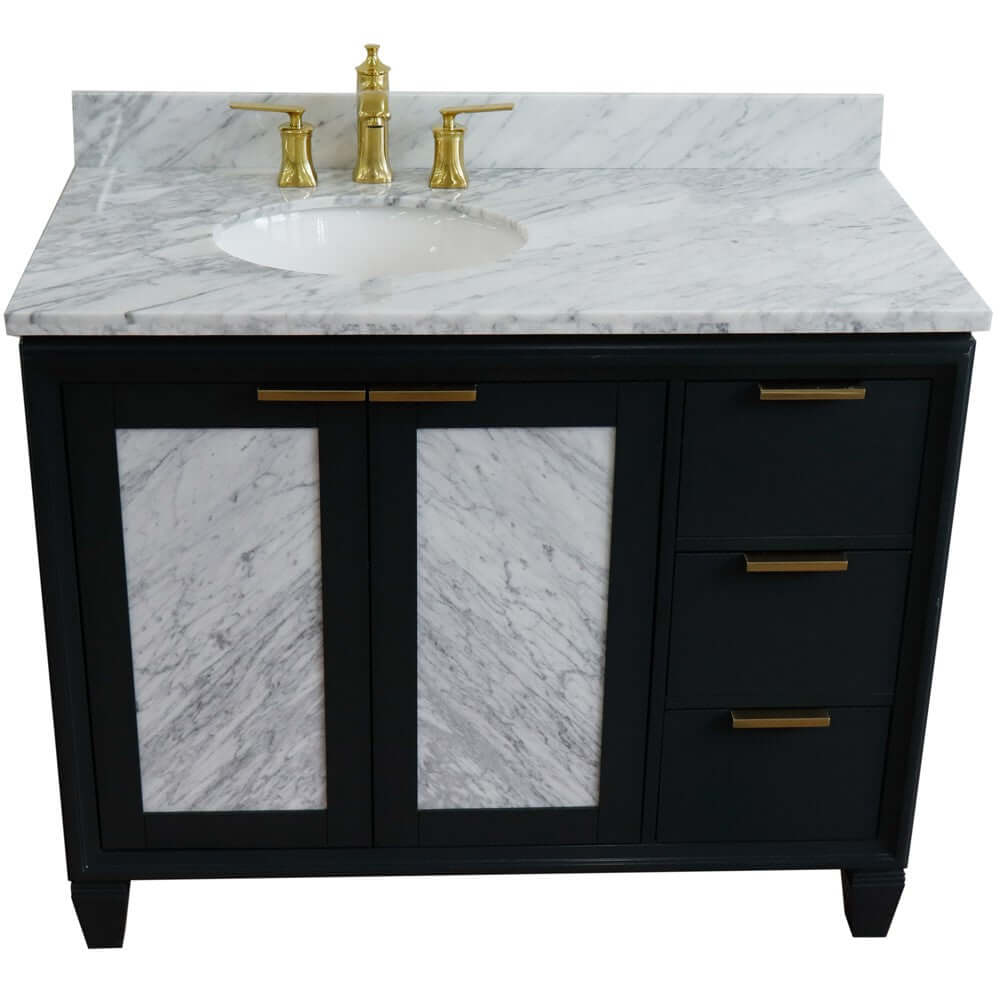 43" Single vanity in Dark Gray finish with White Carrara and oval sink- Left door/Left sink - 400990-43L-DG-WMOL