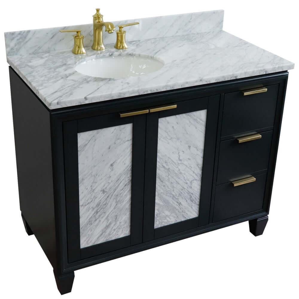 43" Single vanity in Dark Gray finish with White Carrara and oval sink- Left door/Left sink - 400990-43L-DG-WMOL