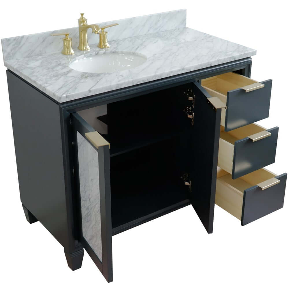 43" Single vanity in Dark Gray finish with White Carrara and oval sink- Left door/Left sink - 400990-43L-DG-WMOL