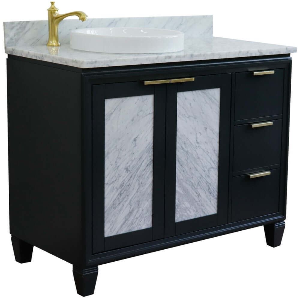 43" Single vanity in Dark Gray finish with White Carrara and round sink- Left door/Left sink - 400990-43L-DG-WMRDL