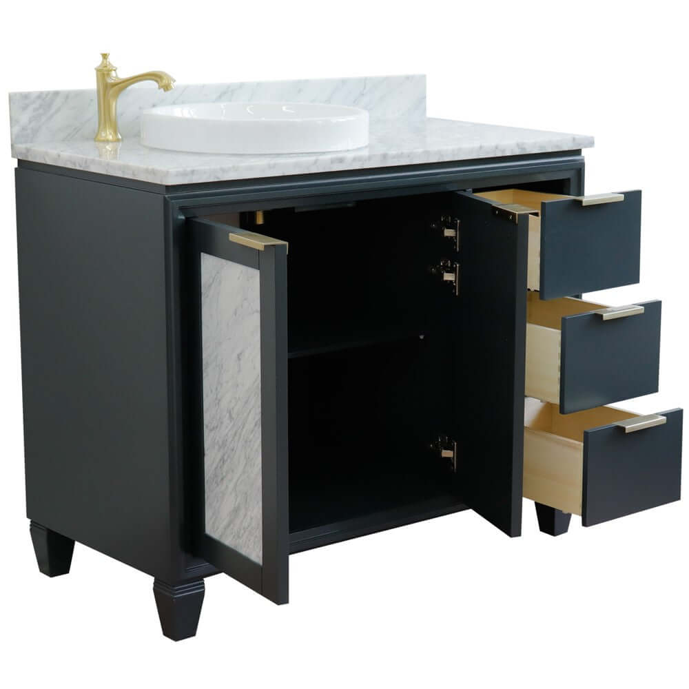 43" Single vanity in Dark Gray finish with White Carrara and round sink- Left door/Left sink - 400990-43L-DG-WMRDL