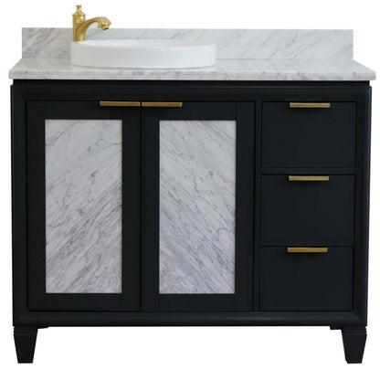 43" Single vanity in Dark Gray finish with White Carrara and round sink- Left door/Left sink - 400990-43L-DG-WMRDL