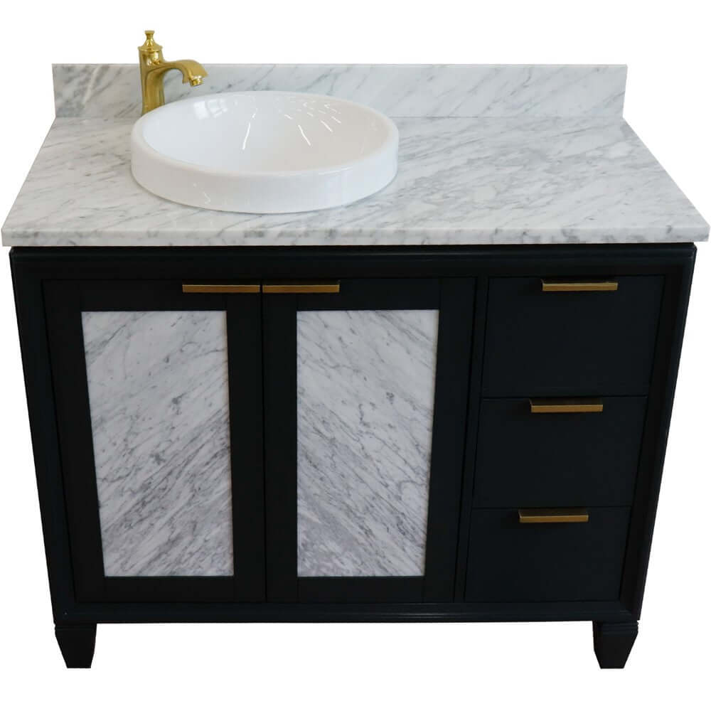 43" Single vanity in Dark Gray finish with White Carrara and round sink- Left door/Left sink - 400990-43L-DG-WMRDL