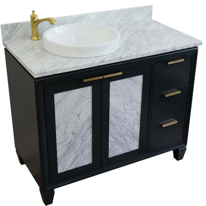 43" Single vanity in Dark Gray finish with White Carrara and round sink- Left door/Left sink - 400990-43L-DG-WMRDL