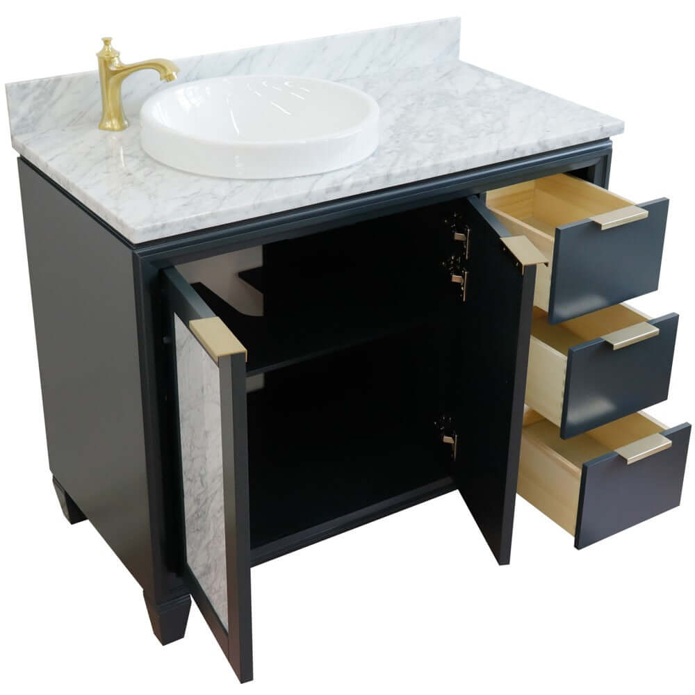 43" Single vanity in Dark Gray finish with White Carrara and round sink- Left door/Left sink - 400990-43L-DG-WMRDL