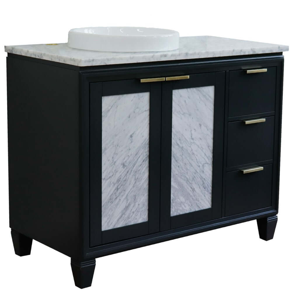 43" Single vanity in Dark Gray finish with White Carrara and round sink- Left door/Left sink - 400990-43L-DG-WMRDL