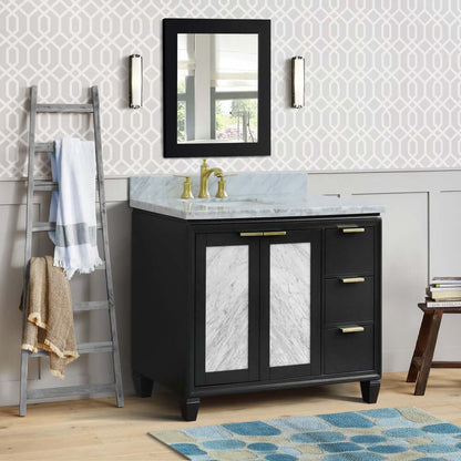 43" Single vanity in Dark Gray finish with White Carrara and rectangle sink- Left door/Left sink - 400990-43L-DG-WMRL