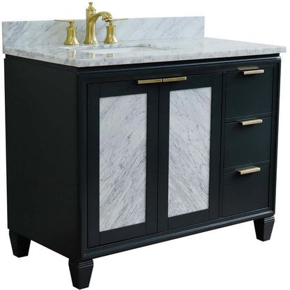 43" Single vanity in Dark Gray finish with White Carrara and rectangle sink- Left door/Left sink - 400990-43L-DG-WMRL