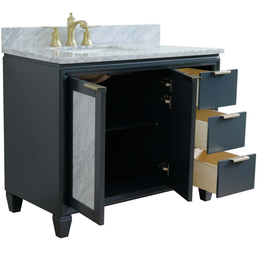 43" Single vanity in Dark Gray finish with White Carrara and rectangle sink- Left door/Left sink - 400990-43L-DG-WMRL