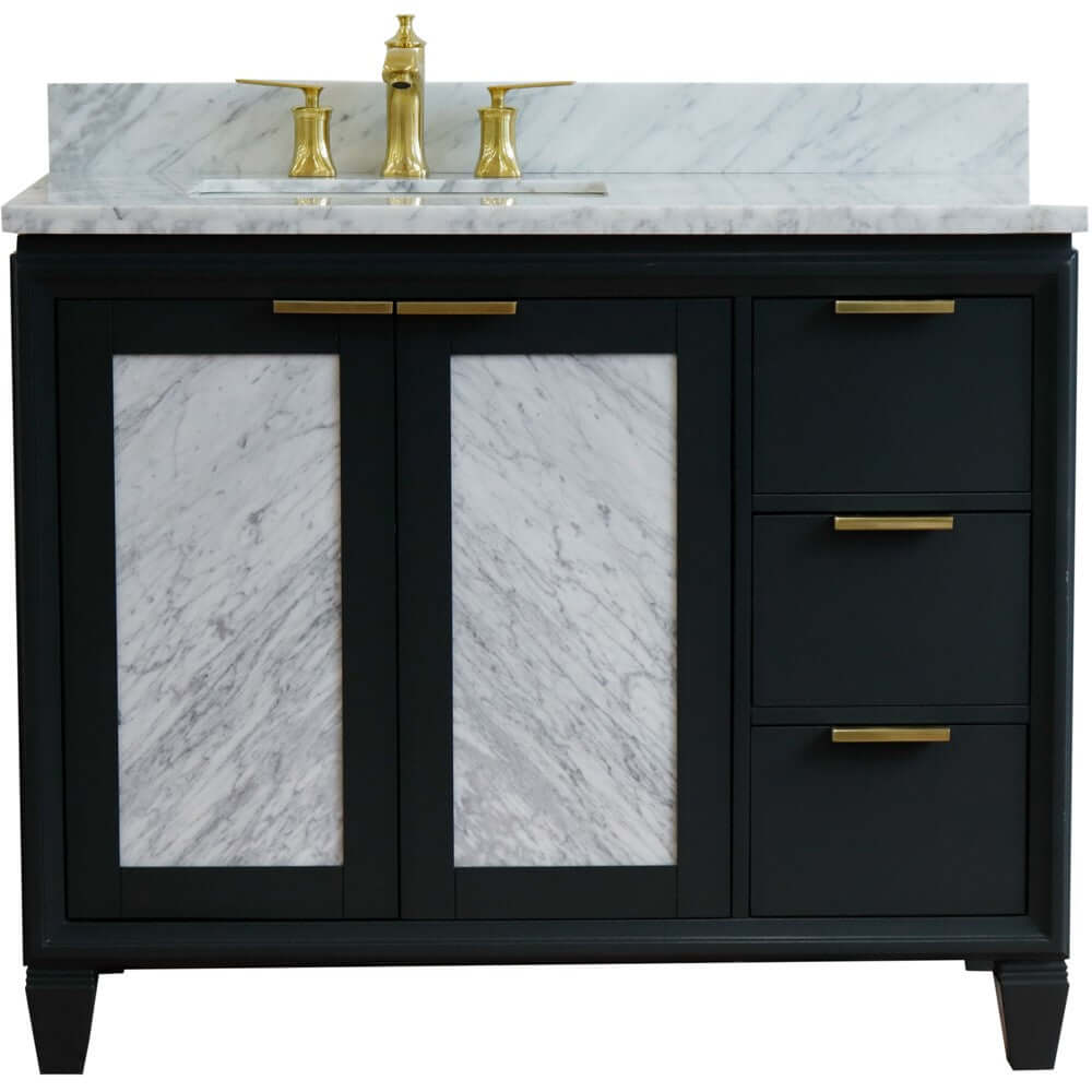 43" Single vanity in Dark Gray finish with White Carrara and rectangle sink- Left door/Left sink - 400990-43L-DG-WMRL