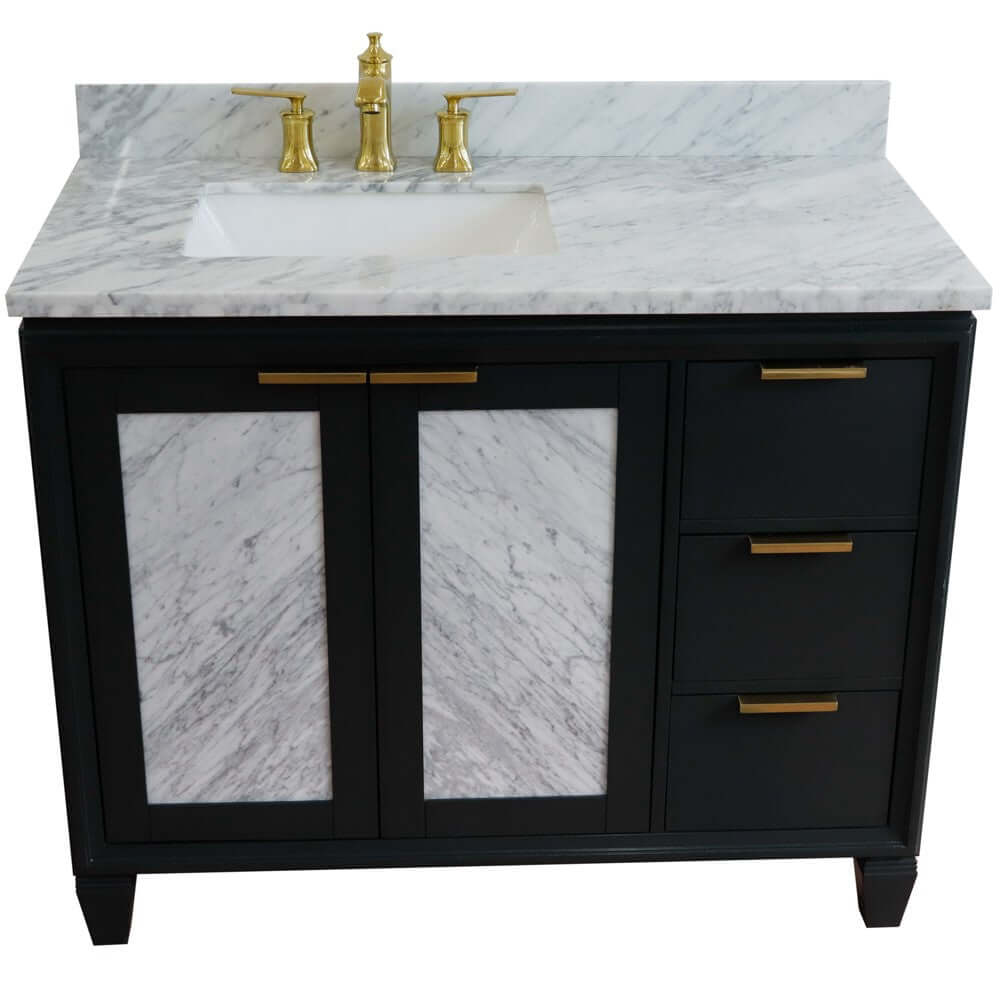 43" Single vanity in Dark Gray finish with White Carrara and rectangle sink- Left door/Left sink - 400990-43L-DG-WMRL