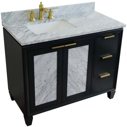 43" Single vanity in Dark Gray finish with White Carrara and rectangle sink- Left door/Left sink - 400990-43L-DG-WMRL