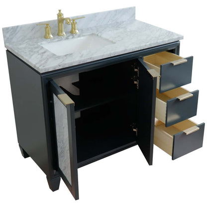 43" Single vanity in Dark Gray finish with White Carrara and rectangle sink- Left door/Left sink - 400990-43L-DG-WMRL