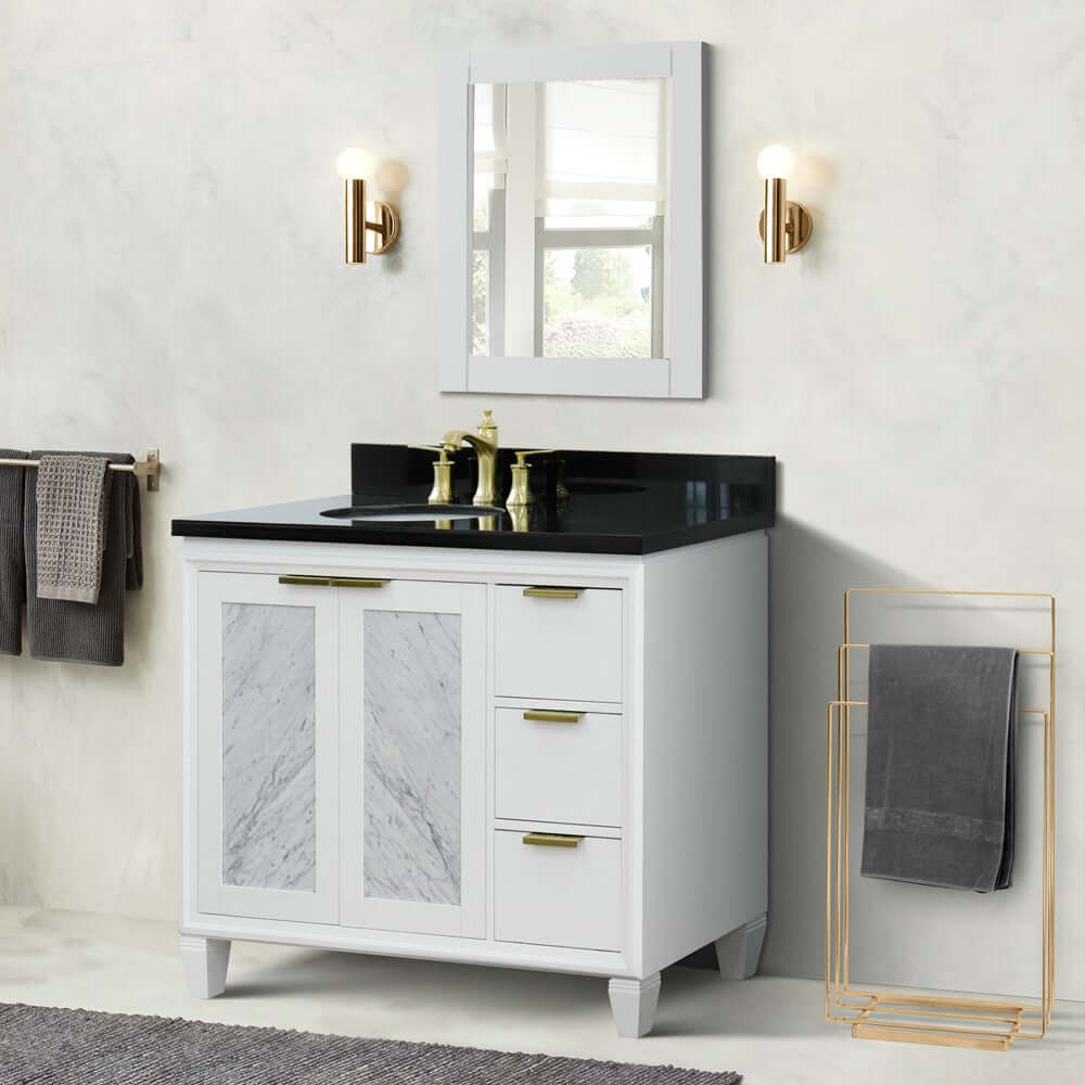 43" Single vanity in White finish with Black galaxy and oval sink- Left door/Left sink - 400990-43L-WH-BGOL