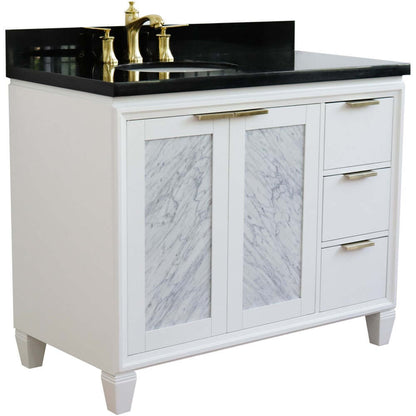 43" Single vanity in White finish with Black galaxy and oval sink- Left door/Left sink - 400990-43L-WH-BGOL