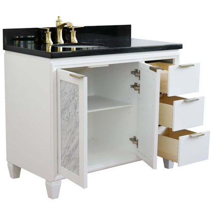 43" Single vanity in White finish with Black galaxy and oval sink- Left door/Left sink - 400990-43L-WH-BGOL