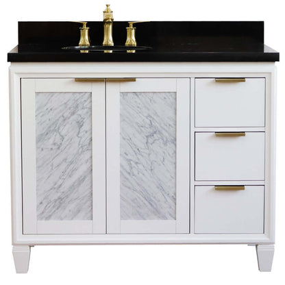 43" Single vanity in White finish with Black galaxy and oval sink- Left door/Left sink - 400990-43L-WH-BGOL