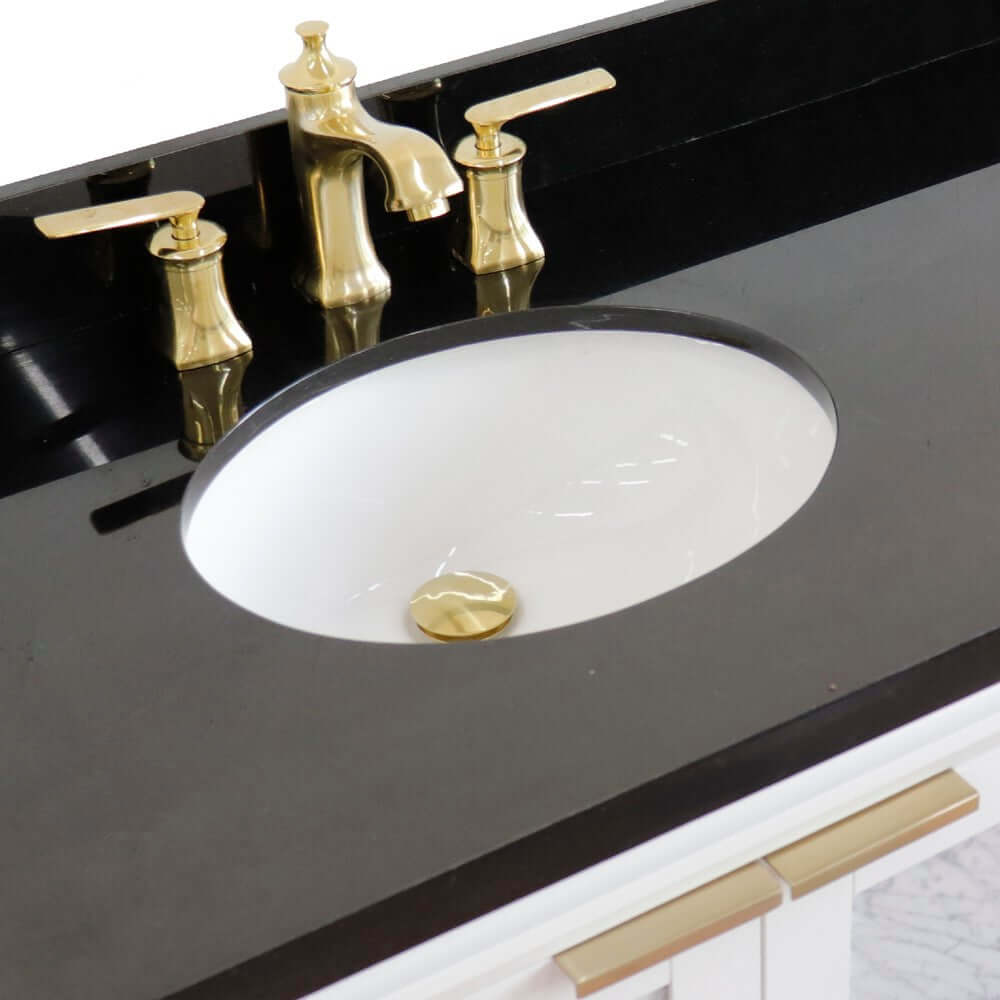 43" Single vanity in White finish with Black galaxy and oval sink- Left door/Left sink - 400990-43L-WH-BGOL