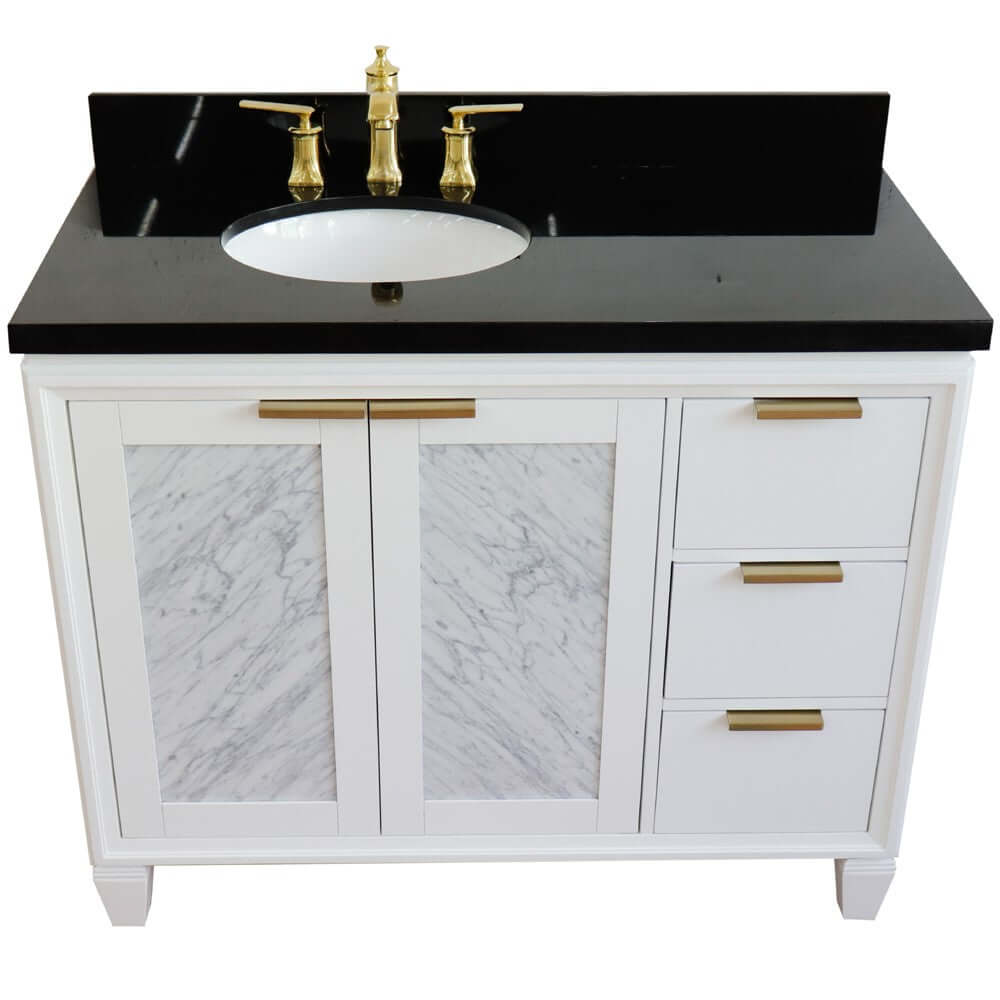 43" Single vanity in White finish with Black galaxy and oval sink- Left door/Left sink - 400990-43L-WH-BGOL