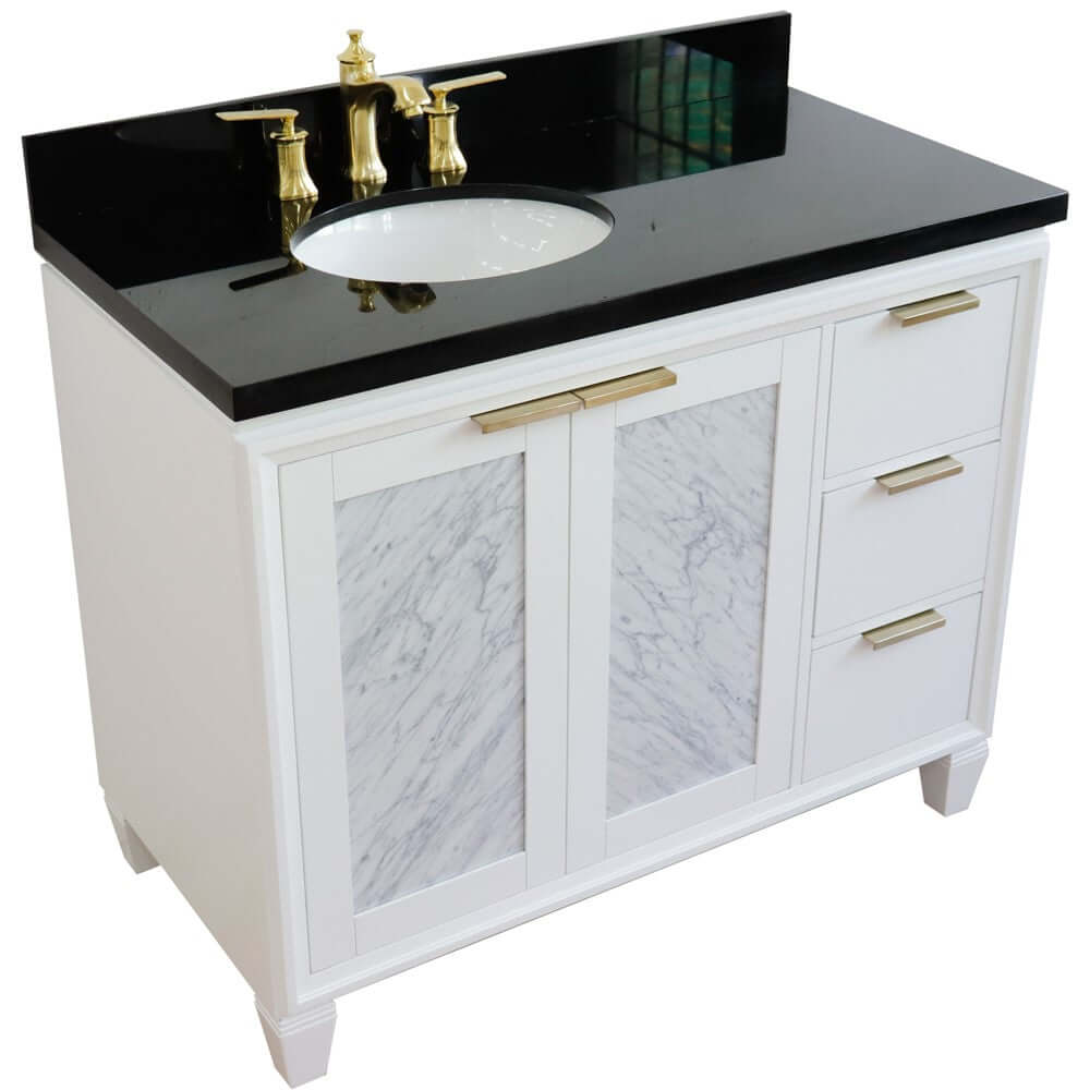 43" Single vanity in White finish with Black galaxy and oval sink- Left door/Left sink - 400990-43L-WH-BGOL