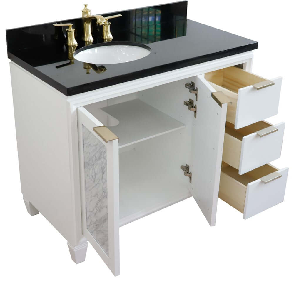 43" Single vanity in White finish with Black galaxy and oval sink- Left door/Left sink - 400990-43L-WH-BGOL