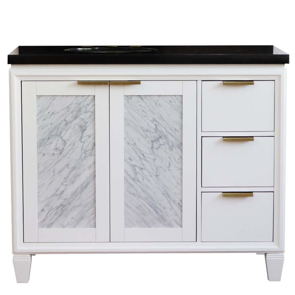 43" Single vanity in White finish with Black galaxy and oval sink- Left door/Left sink - 400990-43L-WH-BGOL