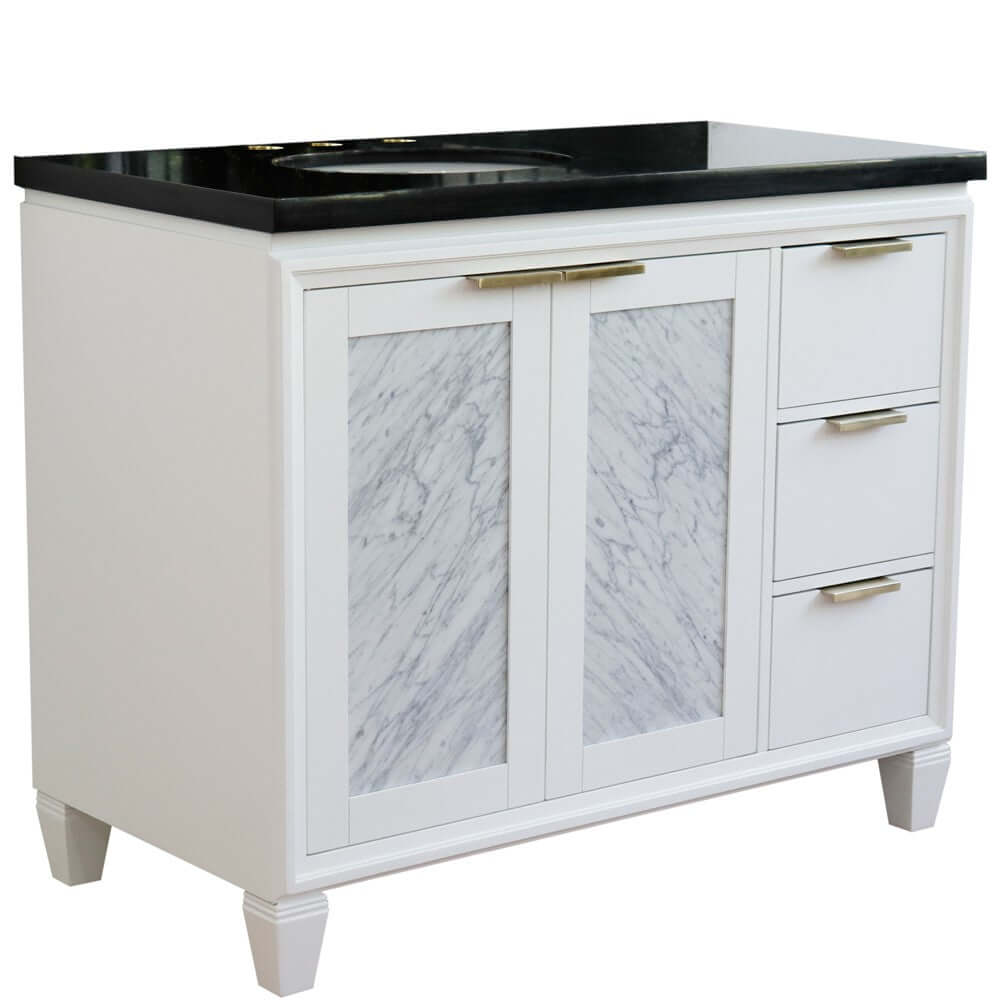 43" Single vanity in White finish with Black galaxy and oval sink- Left door/Left sink - 400990-43L-WH-BGOL