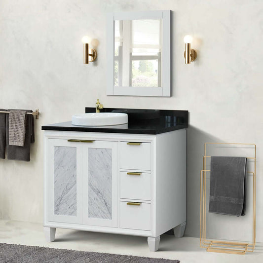 43" Single vanity in White finish with Black galaxy and round sink- Left door/Left sink - 400990-43L-WH-BGRDL