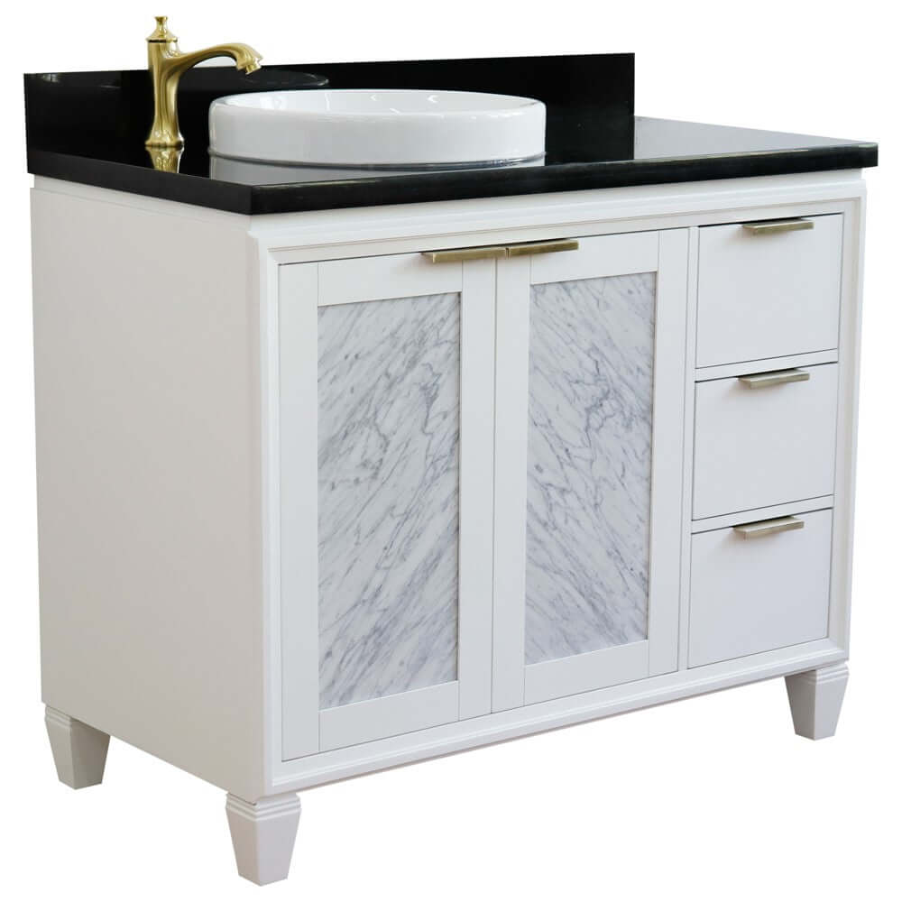 43" Single vanity in White finish with Black galaxy and round sink- Left door/Left sink - 400990-43L-WH-BGRDL