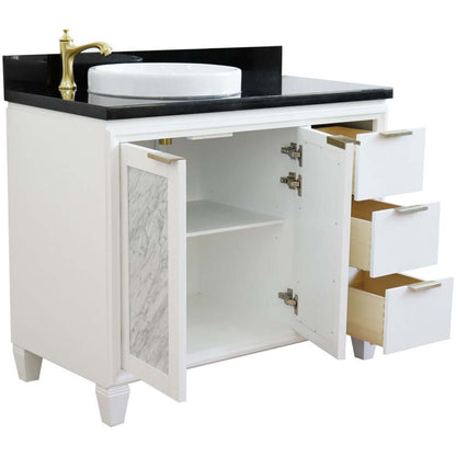 43" Single vanity in White finish with Black galaxy and round sink- Left door/Left sink - 400990-43L-WH-BGRDL