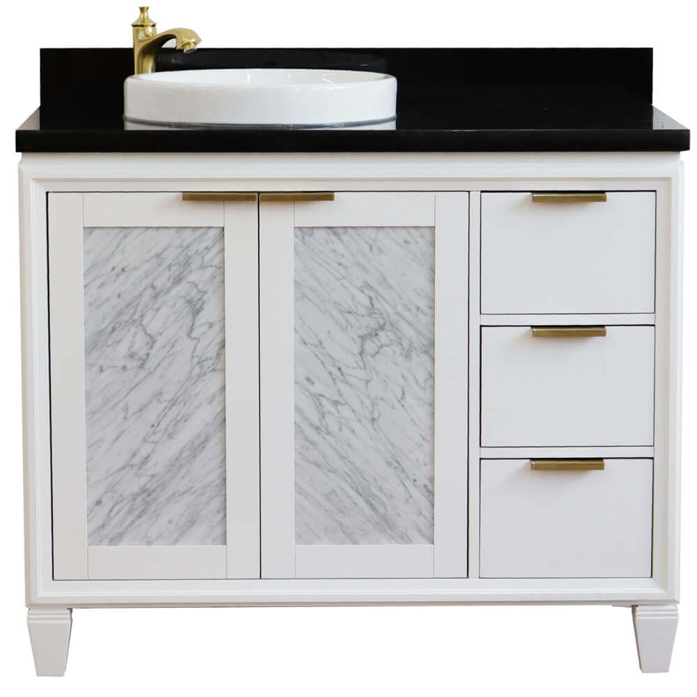 43" Single vanity in White finish with Black galaxy and round sink- Left door/Left sink - 400990-43L-WH-BGRDL