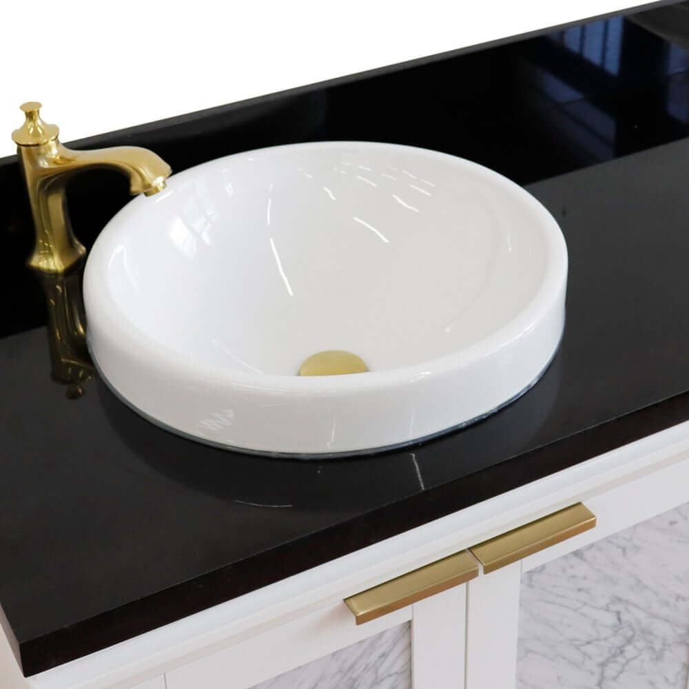 43" Single vanity in White finish with Black galaxy and round sink- Left door/Left sink - 400990-43L-WH-BGRDL