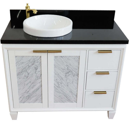 43" Single vanity in White finish with Black galaxy and round sink- Left door/Left sink - 400990-43L-WH-BGRDL