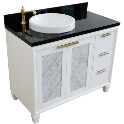 43" Single vanity in White finish with Black galaxy and round sink- Left door/Left sink - 400990-43L-WH-BGRDL