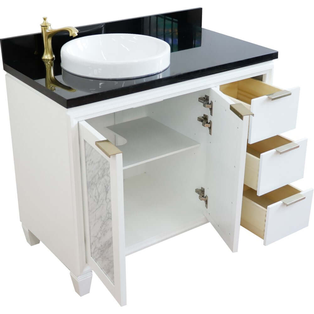 43" Single vanity in White finish with Black galaxy and round sink- Left door/Left sink - 400990-43L-WH-BGRDL