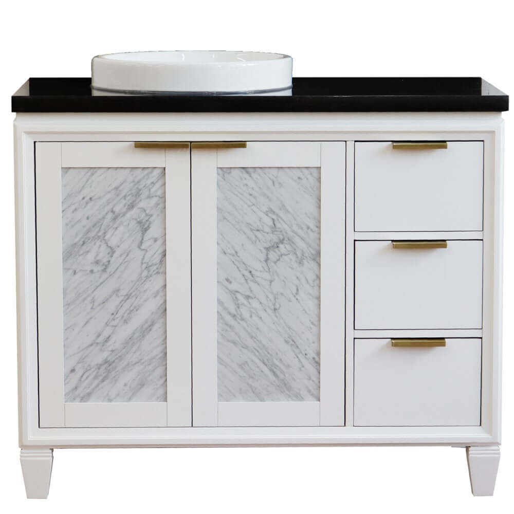 43" Single vanity in White finish with Black galaxy and round sink- Left door/Left sink - 400990-43L-WH-BGRDL