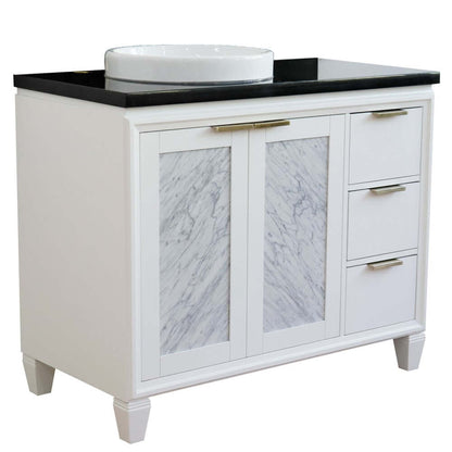 43" Single vanity in White finish with Black galaxy and round sink- Left door/Left sink - 400990-43L-WH-BGRDL